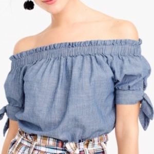 J Crew Off The Shoulder Top In Chambray